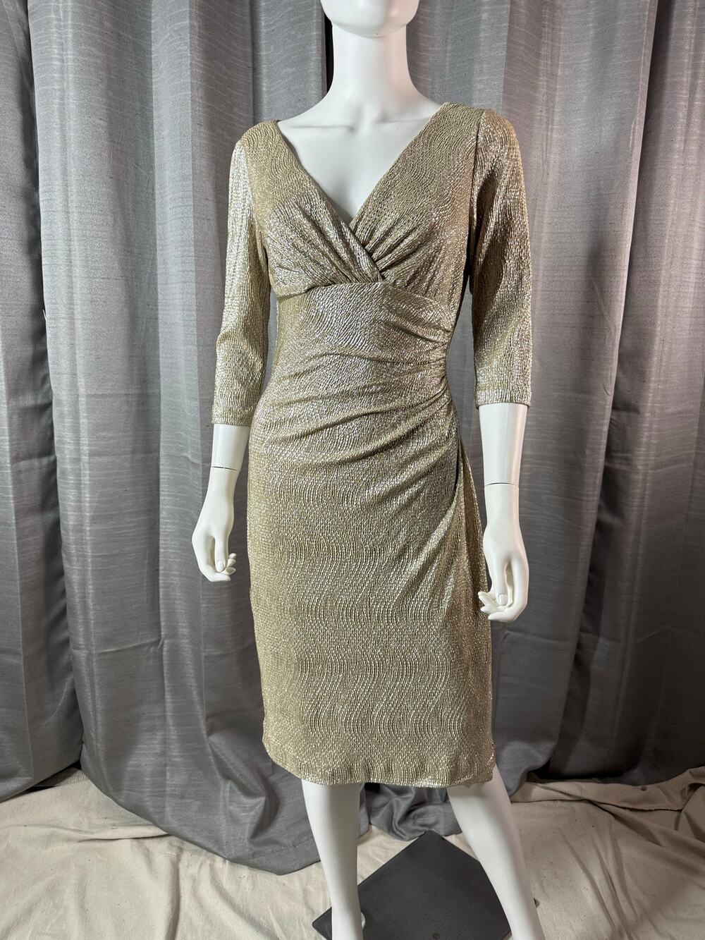 Vintage Lauren RL Gold Lame Cocktail Dress Sz 4